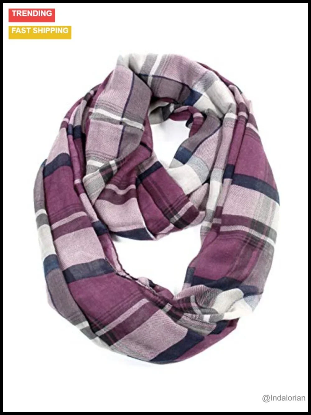 Women's Plaid Tartan Infinity Scarf Lightweight 68